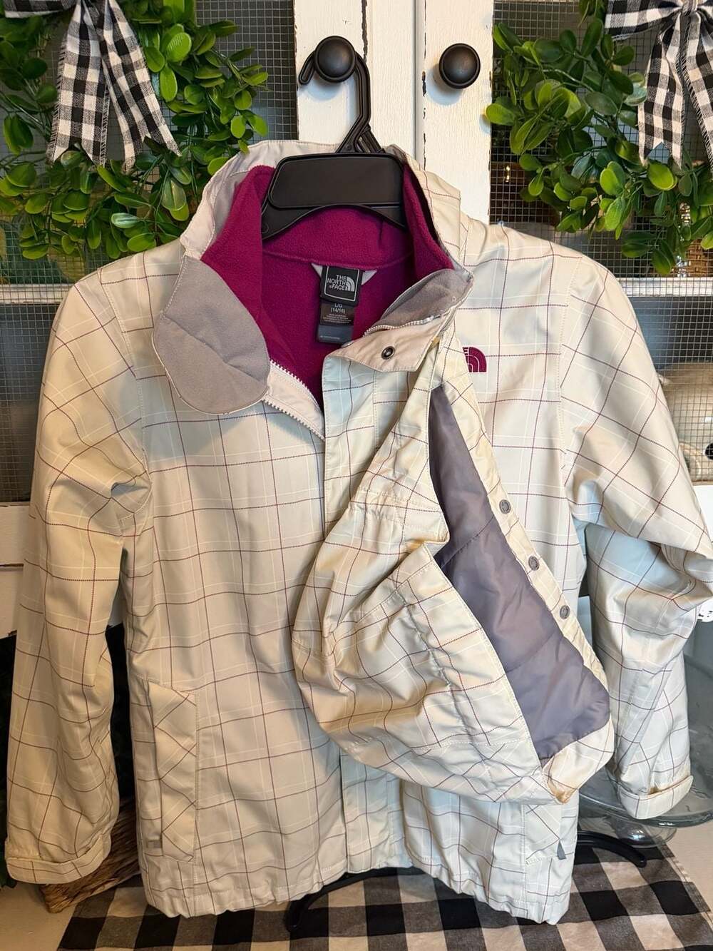The North Face Plaid Jacket Size L (14/16) White Purple